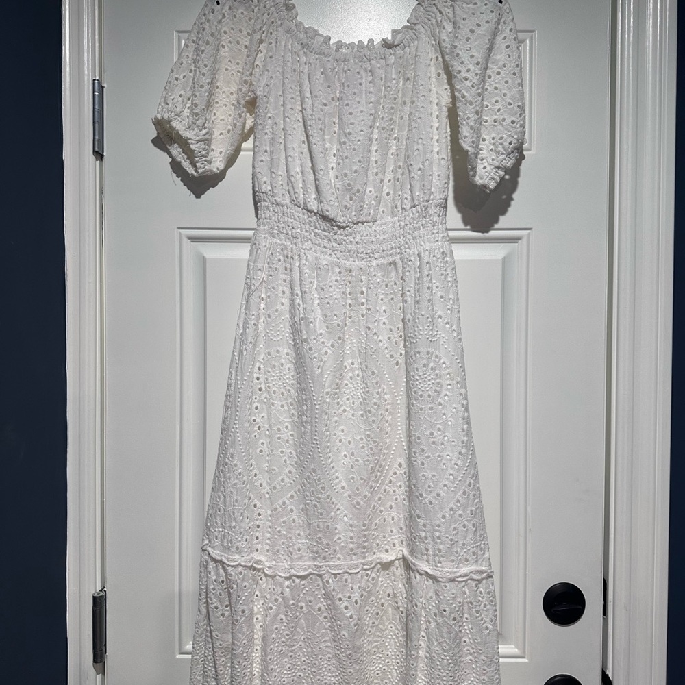 Betsey Johnson White Women's Eyelet Off The Shoulder Midi Dress